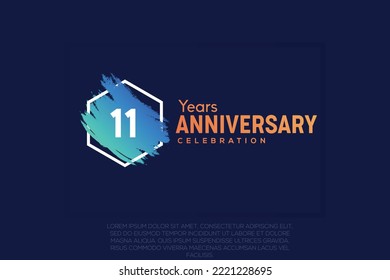  11 years anniversary celebration design with blue brush and orange colour  vector design.