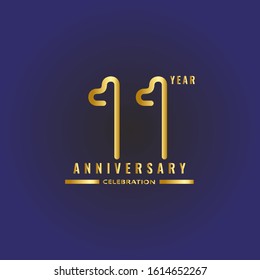 11 years anniversary celebration emblem. anniversary elegance golden logo on dark blue background, vector illustration template design for celebration greeting and invitation card