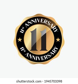 11 Years Anniversary Celebration. Anniversary logo with circle and elegance golden color isolated on black background, vector design