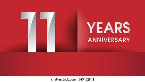 11 Years Anniversary celebration logo, flat design isolated on red background, vector elements for banner, invitation card and birthday party.