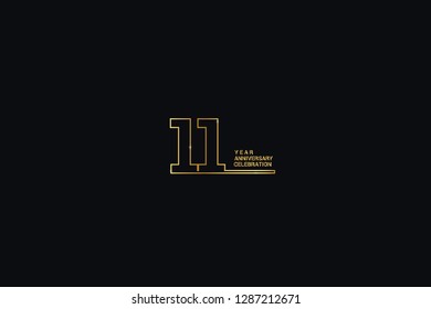 11 years anniversary celebration logotype. anniversary logo with golden and Spark light white color isolated on black background, vector design for celebration, invitation card, and greeting card