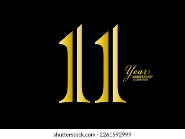 11 years anniversary celebration logotype gold color vector, 11th birthday logo,11 number, anniversary year banner, anniversary design elements for invitation card and poster. number design vector