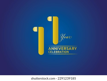 11 años de celebración logotipo de color oro vector, logo de 11º cumpleaños, número 11, banner de año de aniversario, elementos de diseño de aniversario para tarjeta de invitación y afiche. vector de diseño de número