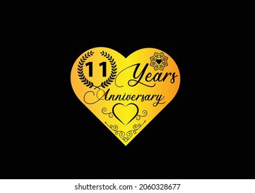 11 years anniversary celebration with love logo and icon design