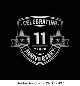 11 years anniversary celebration shield design template. 11th anniversary logo. Vector and illustration.