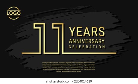 Celebración del 11 años, diseño de plantillas de celebración del aniversario con color dorado aislado en el fondo del pincel negro. ilustración de plantilla de vector