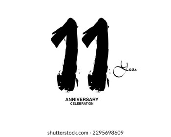 11 Years Anniversary Celebration Vector Template, 11 number logo design, 11th birthday, Black Lettering Numbers brush drawing hand drawn sketch, black number, Anniversary vector illustration
