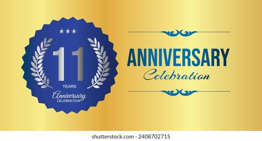 11 years anniversary celebration. Vector design template. Vector design for brochure, poster,celebration invitation or greeting card with gold background