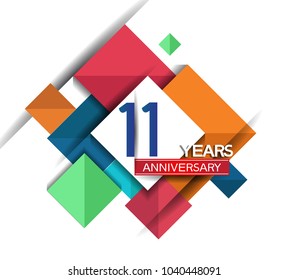 11 years anniversary design colorful square style isolated on white background for celebration