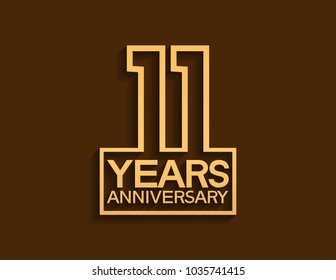 11 years anniversary design line style with square golden color for celebration event
