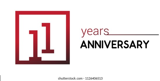 11 years anniversary design logotype with red color in square isolated on white background for anniversary celebration 
