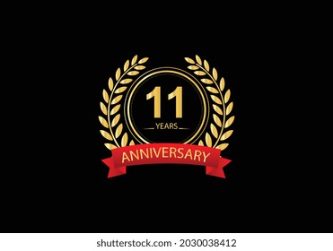 11 years anniversary golden and red color with on black background for anniversary celebration event
