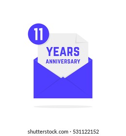 11 years anniversary icon in envelope. concept of send sms e-mail, decorative feast, success, advertisement typography. flat style trend modern logotype graphic design on white background