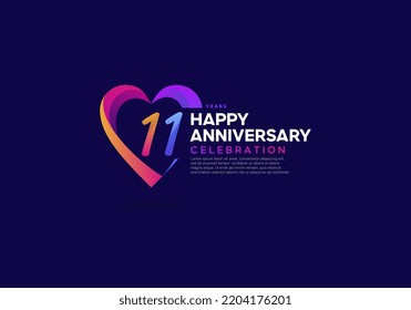 11 years anniversary icon logo colorful with love shape