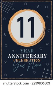 
11 years anniversary invitation card. celebration template  modern design elements  dark blue background - vector illustration