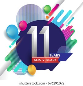 11 years Anniversary logo with colorful abstract background, vector design template elements for invitation card and poster your birthday celebration.