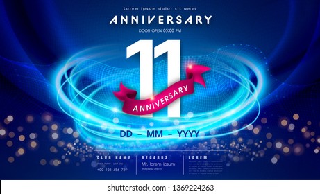 11 years anniversary logo template on dark blue Abstract futuristic space background. 11th modern technology design celebrating numbers with Hi-tech network digital technology concept design elements.