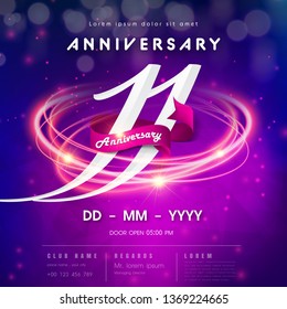 11 years anniversary logo template on purple Abstract futuristic space background. 11th modern technology design celebrating numbers with Hi-tech network digital technology concept design elements.