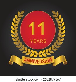 11 years anniversary logo template. gold numbers with golden ribbon.