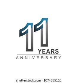 11 years anniversary logotype bold line number with grey and blue color for celebration event isolated on blue background