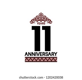 11 years anniversary logotype brown color with traditional ornament isolated on white background