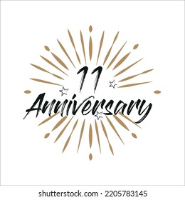 11 years anniversary retro vector emblem isolated template. Vintage logo 11th years with ribbon and fireworks on white background
