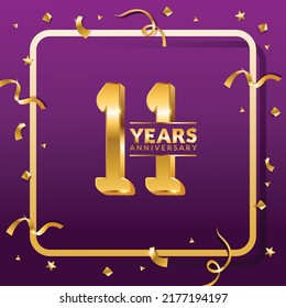 11 years anniversary vector banner template.birthday celebration banner with Golden numbers and confetti.