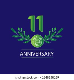 11 años de aniversario. Tarjeta de saludo decorativa floral para celebración
