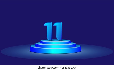 Ilustración de diseño de plantillas vectoriales de 11 años. Blue 3d Números con escenario de podio para celebración