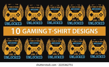 11 years of being awesome level 11 unlocked gaming tshirt design