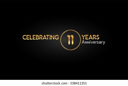 11 years gold anniversary celebration logo, isolated on dark background