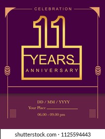 11 years golden anniversary design line style with square golden color for anniversary celebration event.
