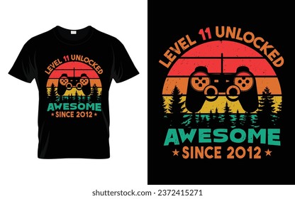 11 Years Old Retro Vintage 11th Birthday Level 11 Unlocked Awesome Since 2012 Funny Video Gaming Gift t-shirt