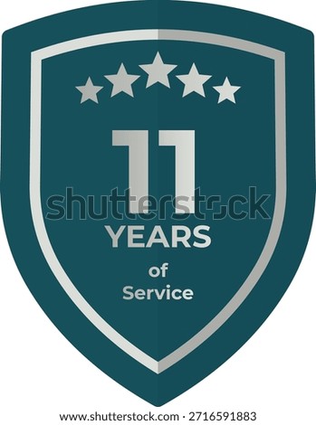 11 Years of Service Teal Shield Badge with Five Stars