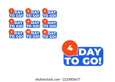 1-10 Day to go countdown banner. Blue label Number days left countdown vector illustration template