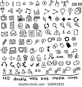 110 doodle web media and social media icons