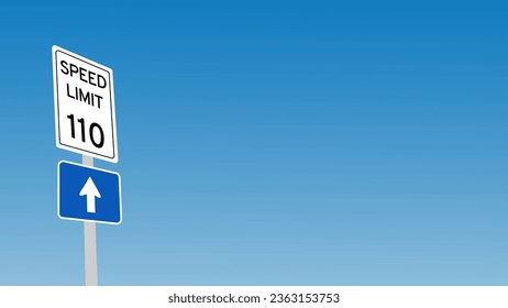 110 kmh etiqueta de la señal de límite de velocidad vectorial ilustración de arte con cielo azul y fondo de nube blanca