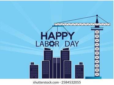 110 modern Labour Day or 1st may design vector illustration with building, cap and tools.