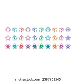 1-10 number buttons for education, business, university, web, internet. 1-10 math numbers group in shining stars. set of 1-10 numbers in colorful stars