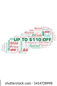 Up To $110 Off word cloud. Wordcloud made with text only.