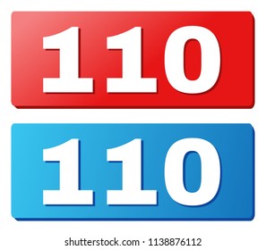 110 text on rounded rectangle buttons. Designed with white caption with shadow and blue and red button colors.