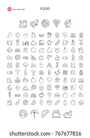 110 thin line icons. Food, drink, restaurant, cooking and more.