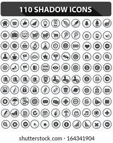 110 Website Icons,High quality,Shadow style,Black version on white background,vector