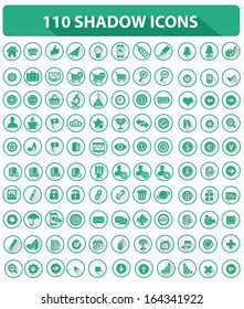 110 Website Icons,High quality,Shadow style,Green version on white background,vector