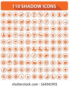 110 Website Icons,High quality,Shadow style,Orange version on white background,vector