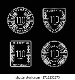110 years anniversary celebration logotype. 110th anniversary logo collection. Set of anniversary design template. Vector and illustration.