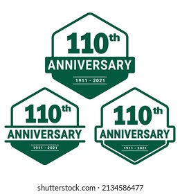 110 years anniversary celebration logotype. 110th anniversary logo collection. Set of anniversary design template. Vector and illustration.