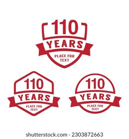 110 years anniversary celebration logotype. 110th anniversary logo collection. Set of anniversary design template. Vector illustration.