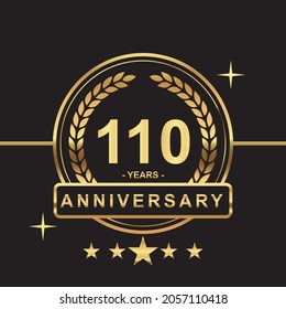 110 years anniversary golden color with circle ring and stars isolated on black background for anniversary celebration event luxury gold premium vector