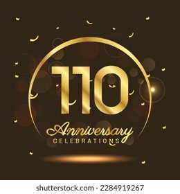 110 years anniversary Half moon anniversary with confetti and a light gold effect on a black and brown background